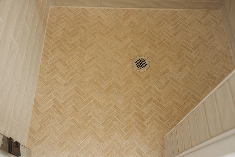 Herringbone shower floor 